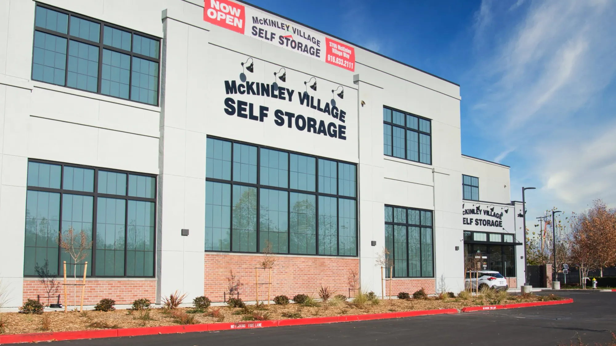 McKinley Village Self Storage's modern two-story building in Sacramento, CA